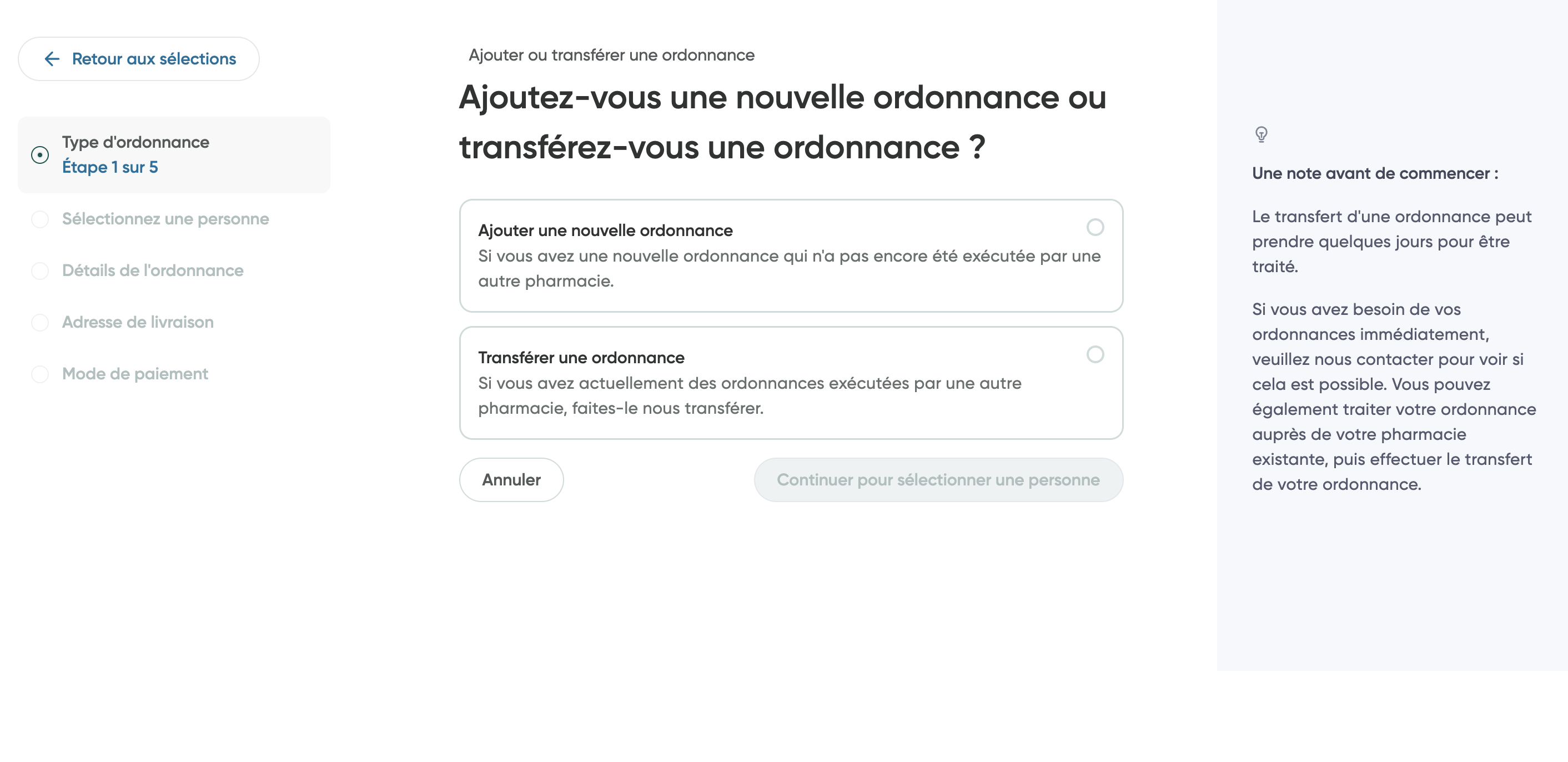 Écran de type de prescription